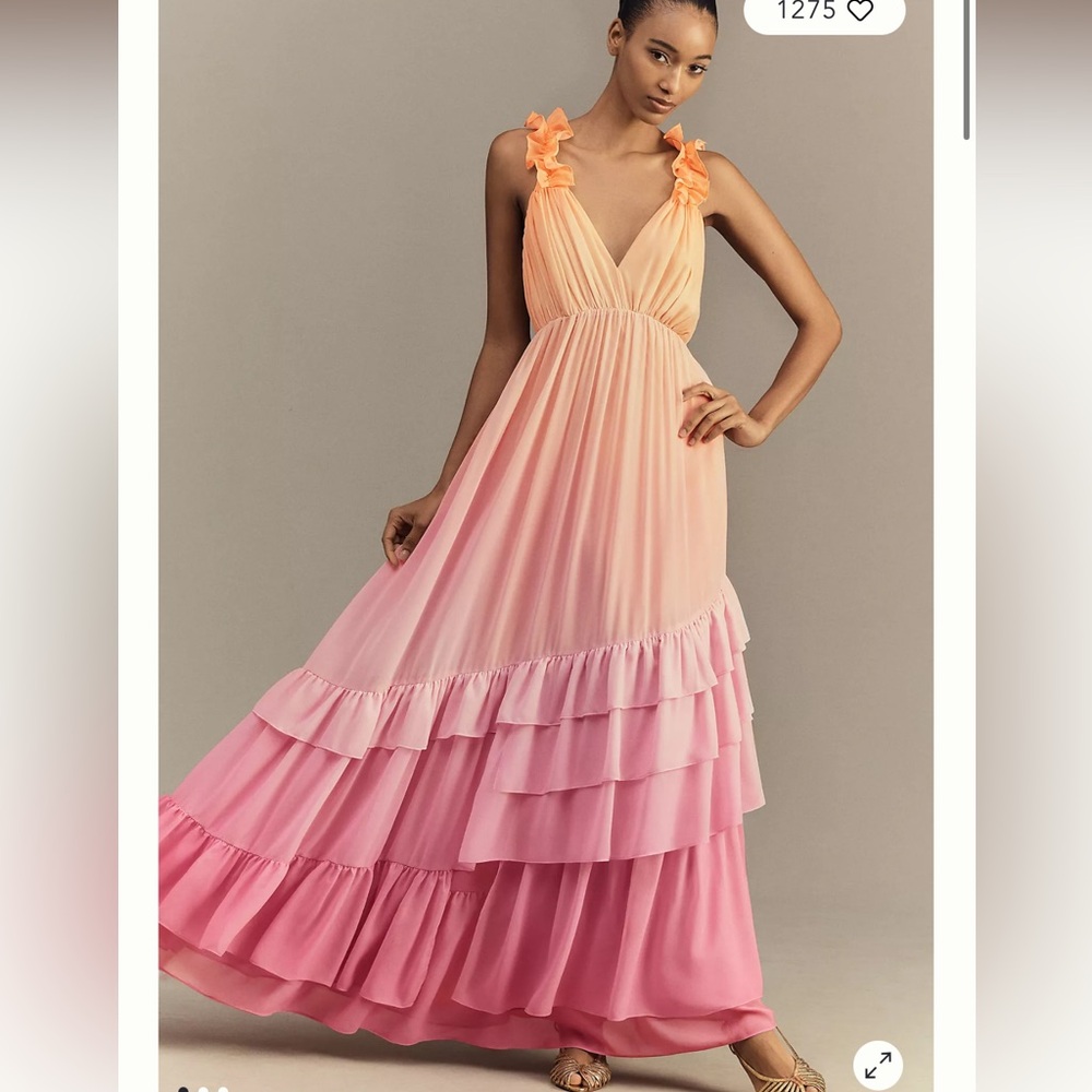 Anthropologie Peach and Pink Maxi Dress Ruffled